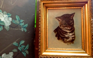 Arte de gato vintage en marco para fondo de pantalla 4K