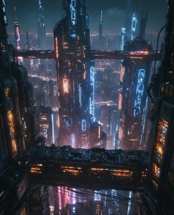 Vista aérea futurista de Manhattan en estilo cyberpunk