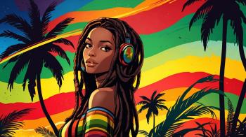 Vibrante escena reggae en 3D con estilo retro