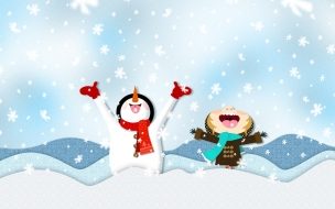 Fondos de pantalla muñeco de nieve alegre por la nieve