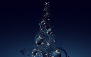Fondo de pantalla arbol de navidad con bolas azules y destellos
