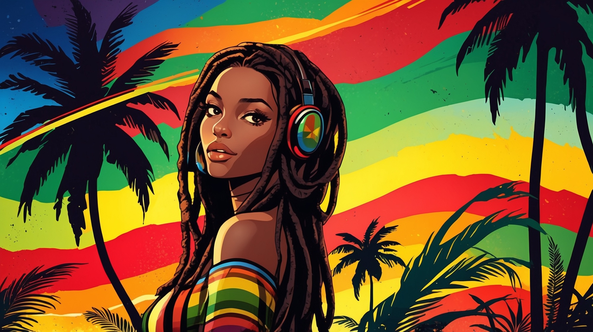 Vibrante escena reggae en 3D con estilo retro