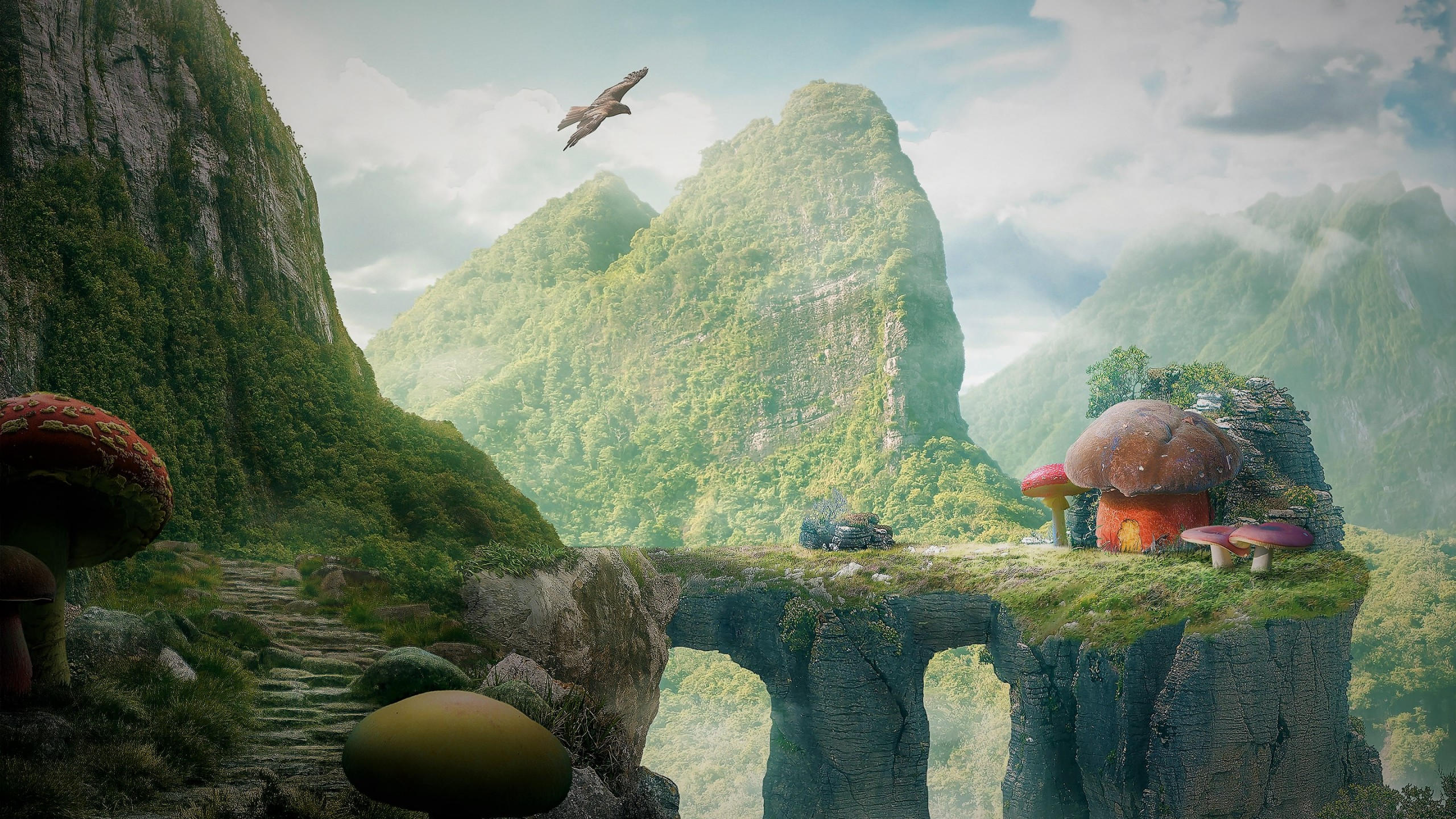 Artistic 2560x1440 mushroom world