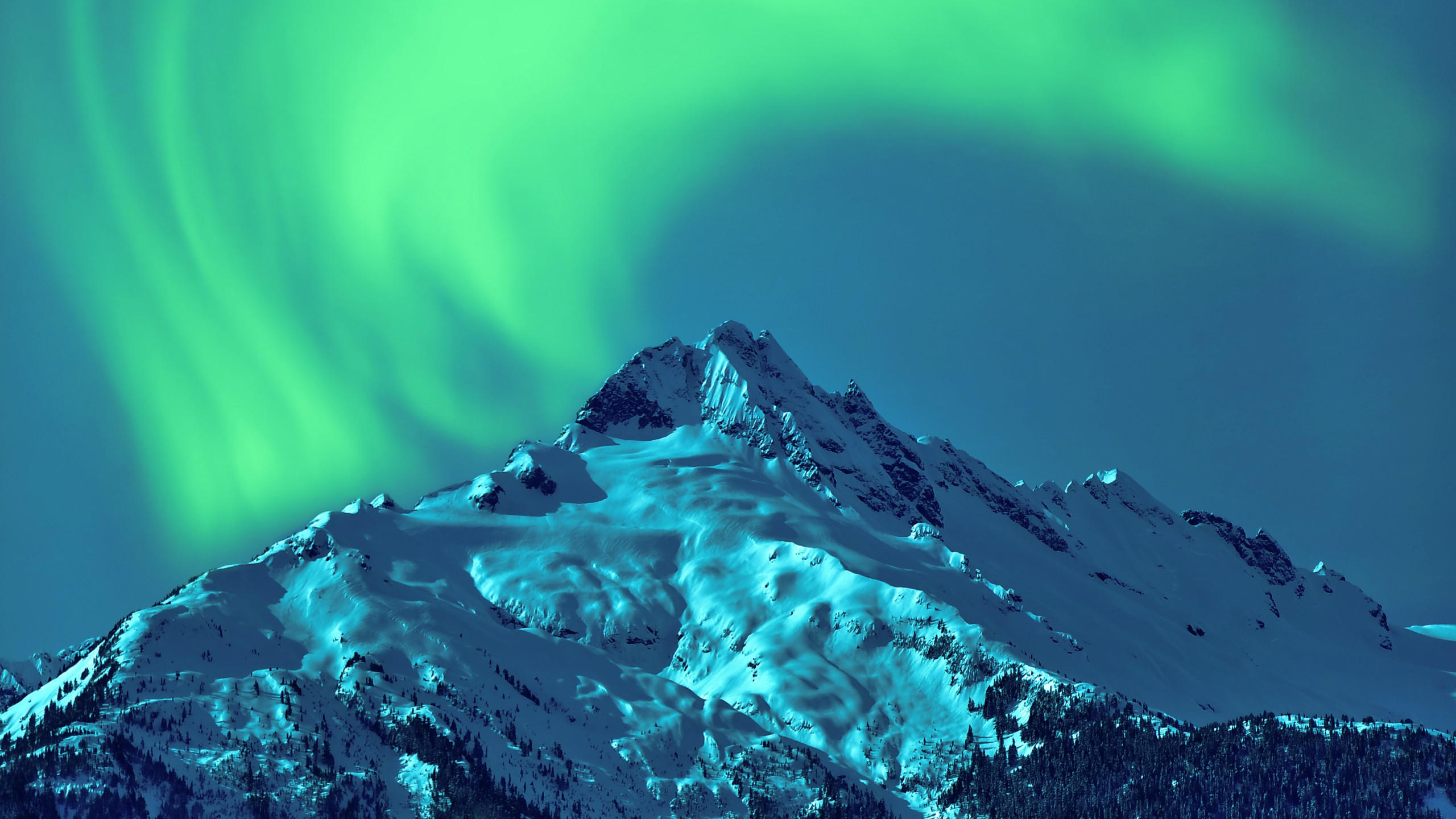 Aurora borealis 2560x1440 sky winter mountains 5k