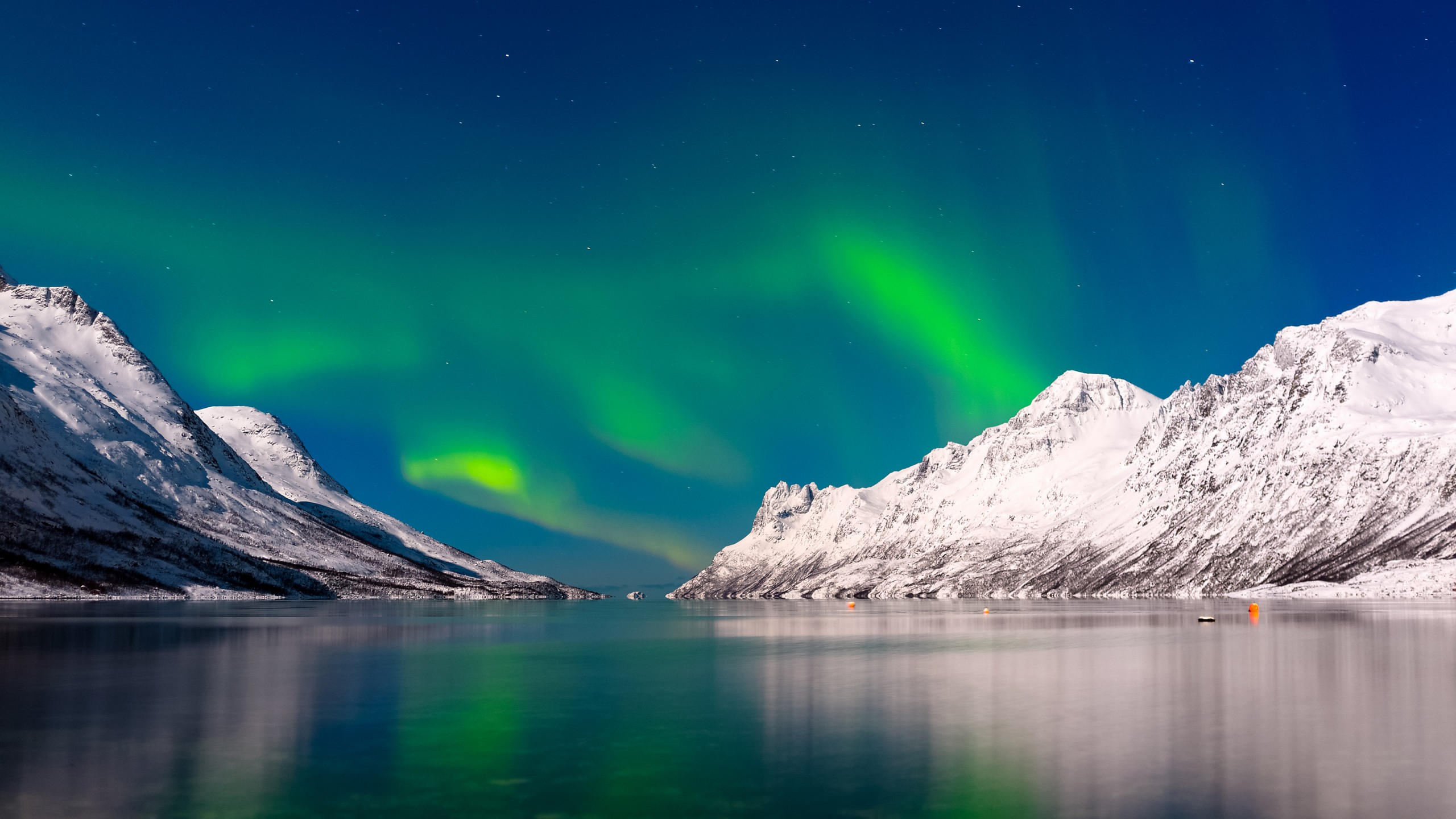 Aurora borealis 2560x1440 sky winter mountains lake 4k