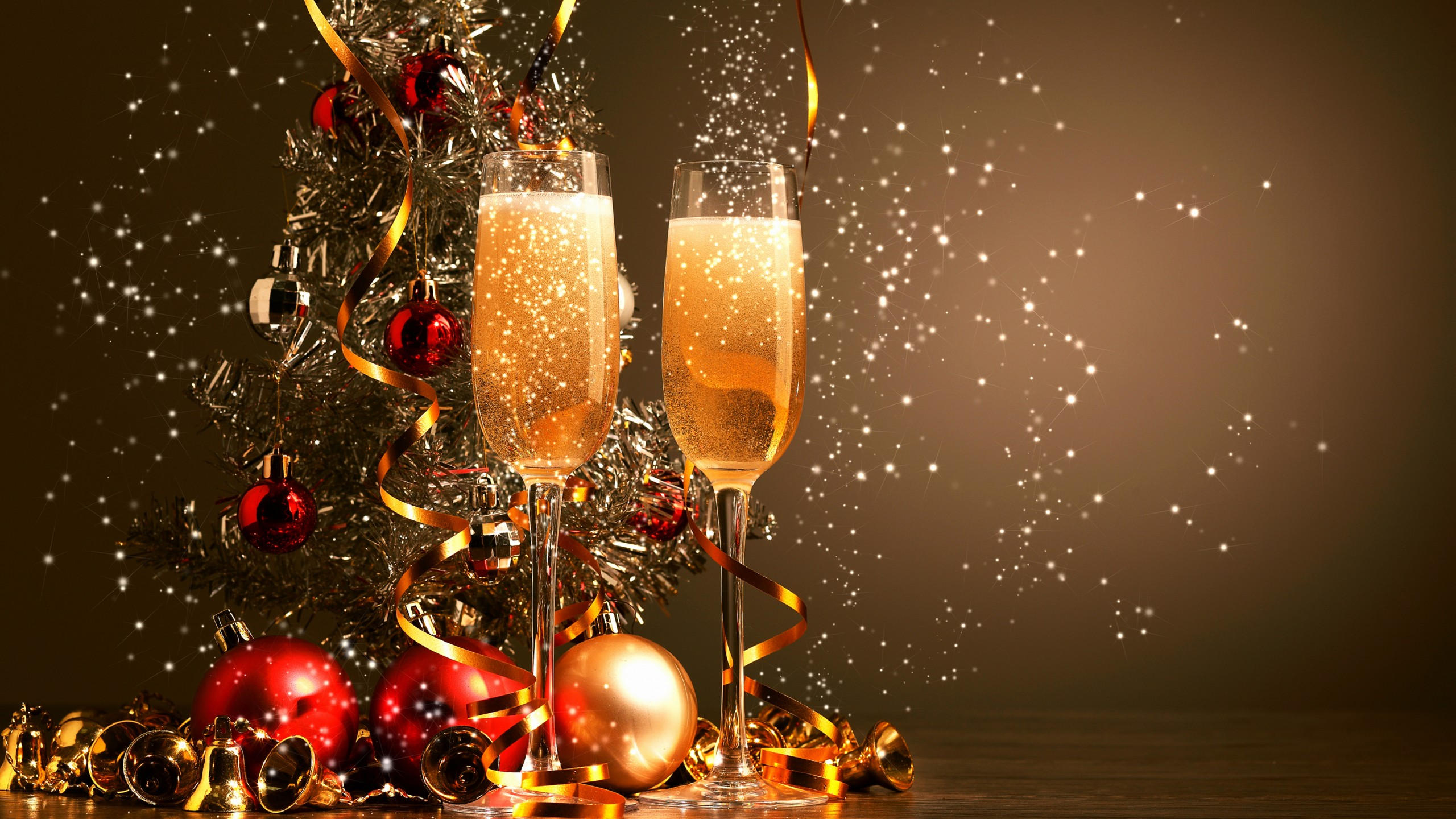 Christmas 2560x1440 new year champagne balls decorations 4k