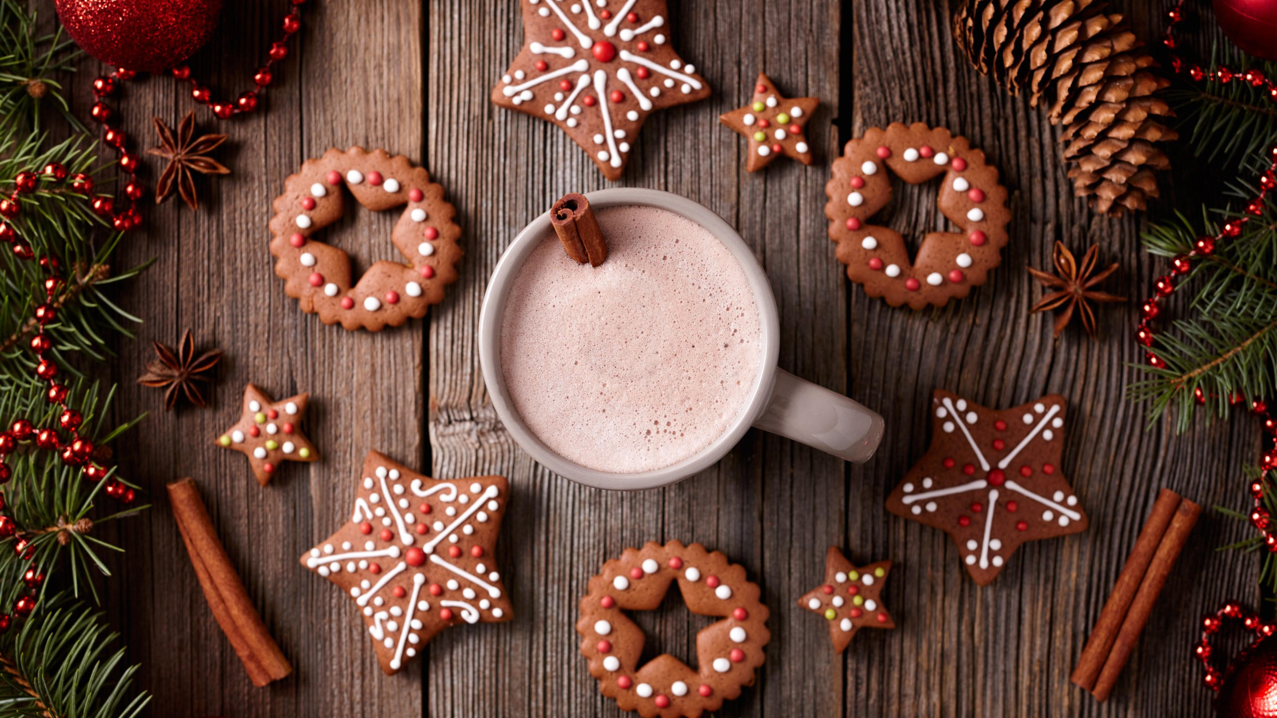 Christmas 2560x1440 new year cookies cocoa cinnamon 5k