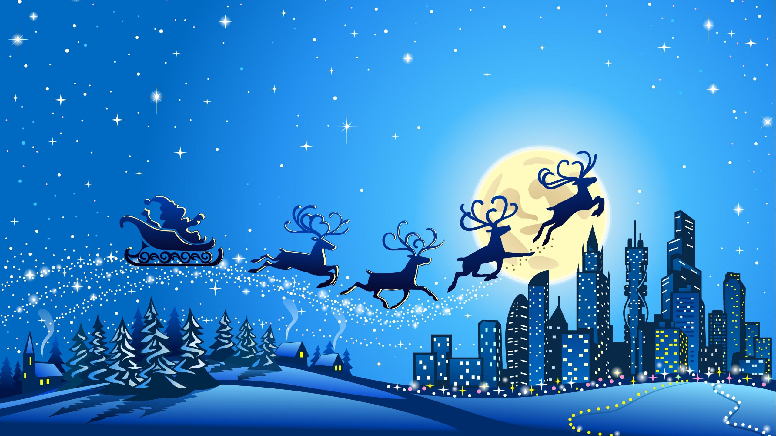 Christmas 2560x1440 new year santa deer moon night winter 5k