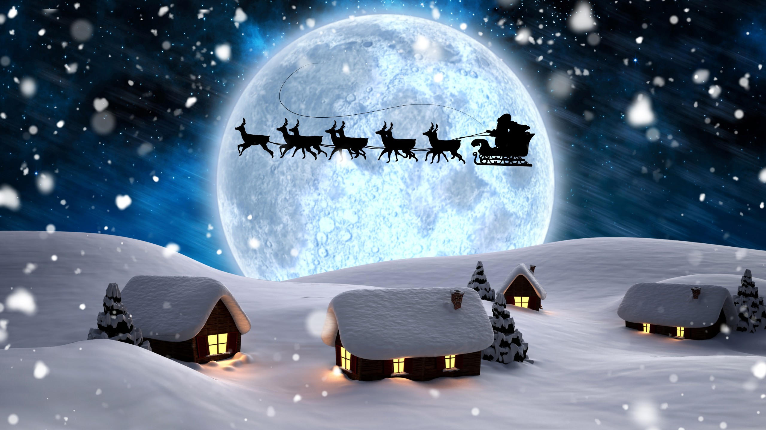 Christmas 2560x1440 new year santa deer moon night winter snow 5k