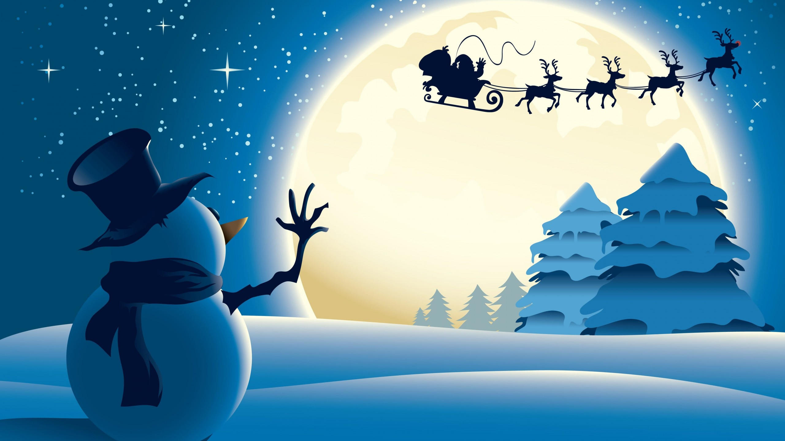 Christmas 2560x1440 new year santa deer snowman moon winter 4k