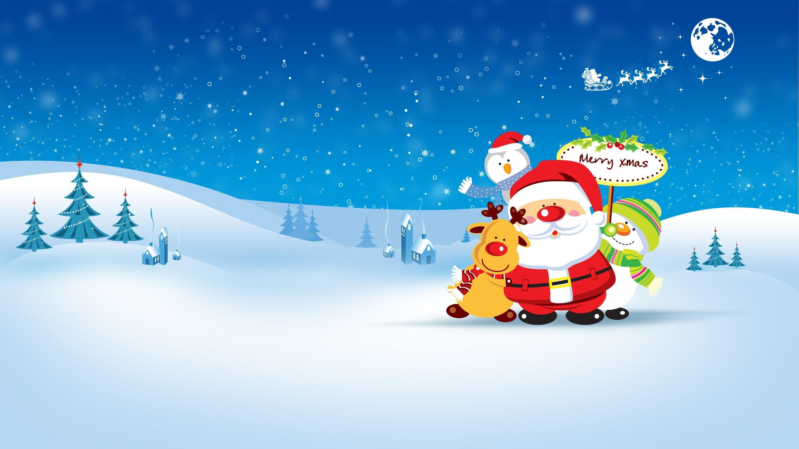 Christmas 2560x1440 new year santa deer snowman penguin winter hd