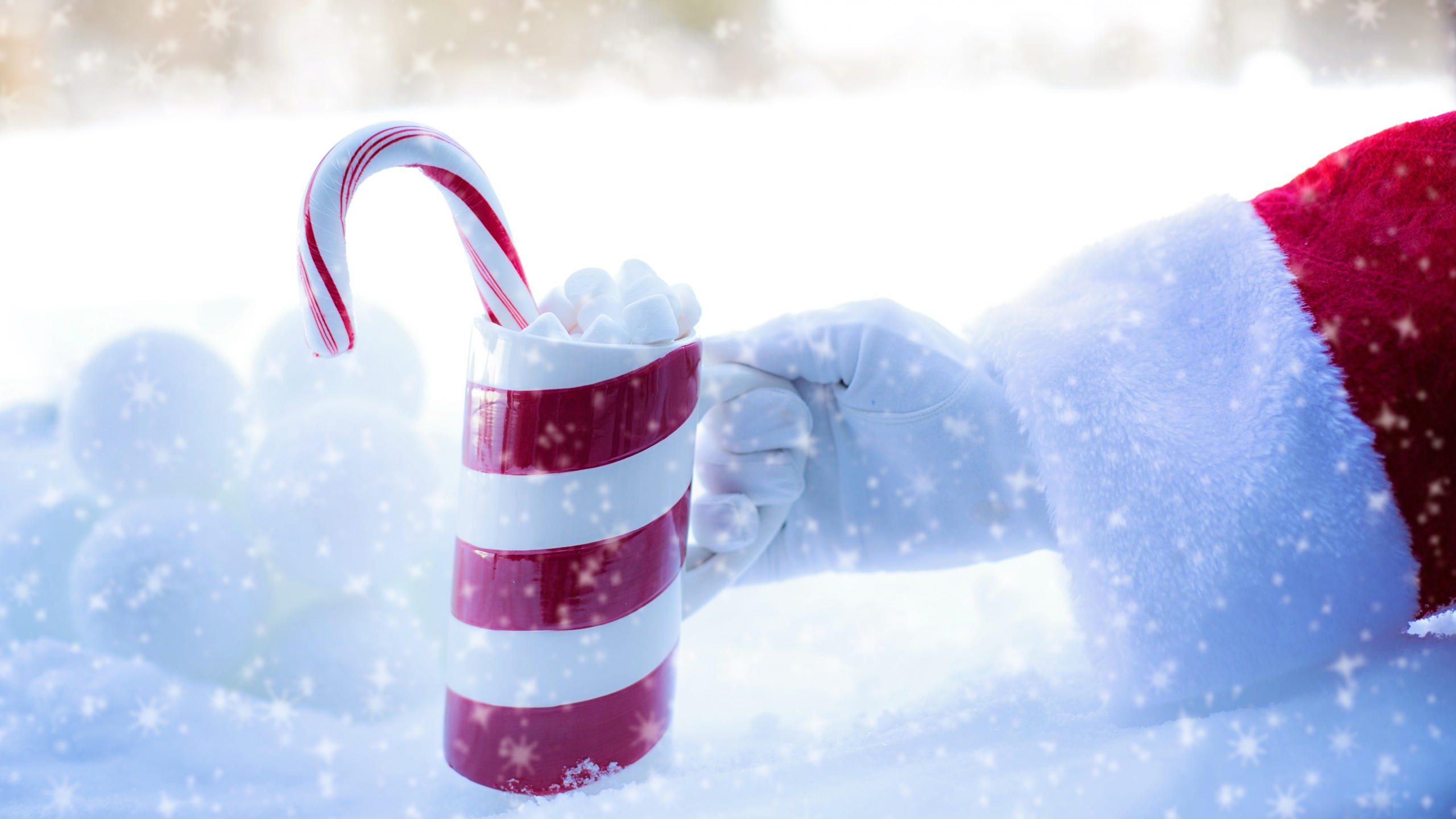 Christmas 2560x1440 new year santa snow winter candy cup 5k