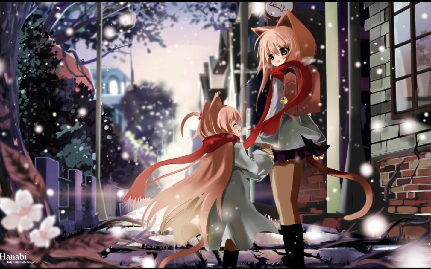 Cute Neko Schoolgirls on there way Home