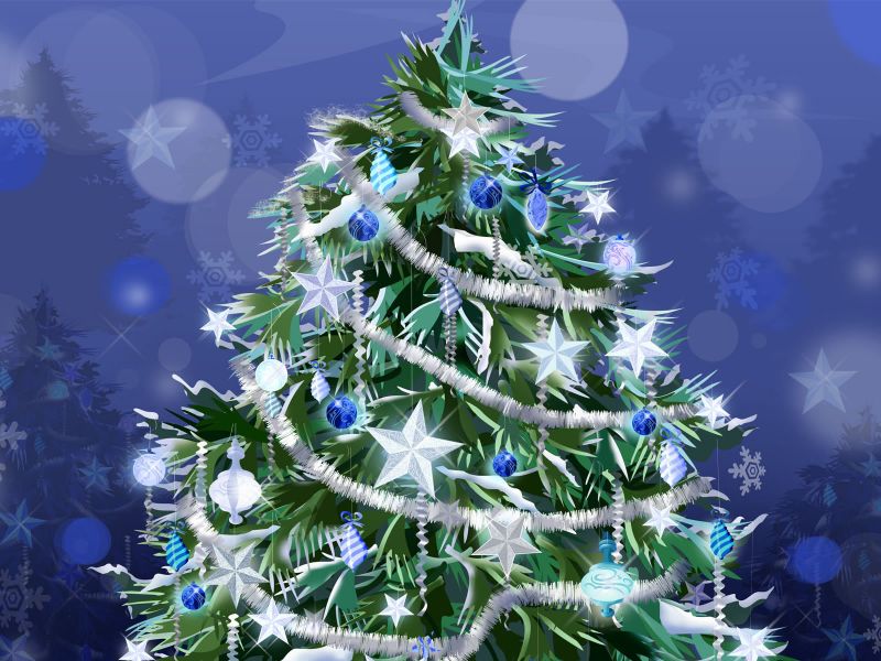 Fondo de pantalla arbol con adornos azules