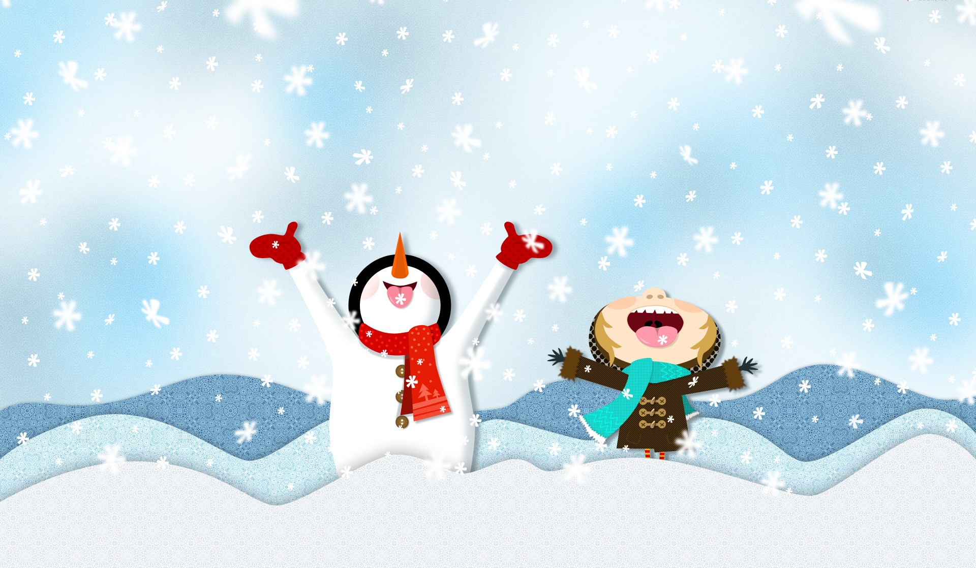 Fondos de pantalla muñeco de nieve alegre por la nieve