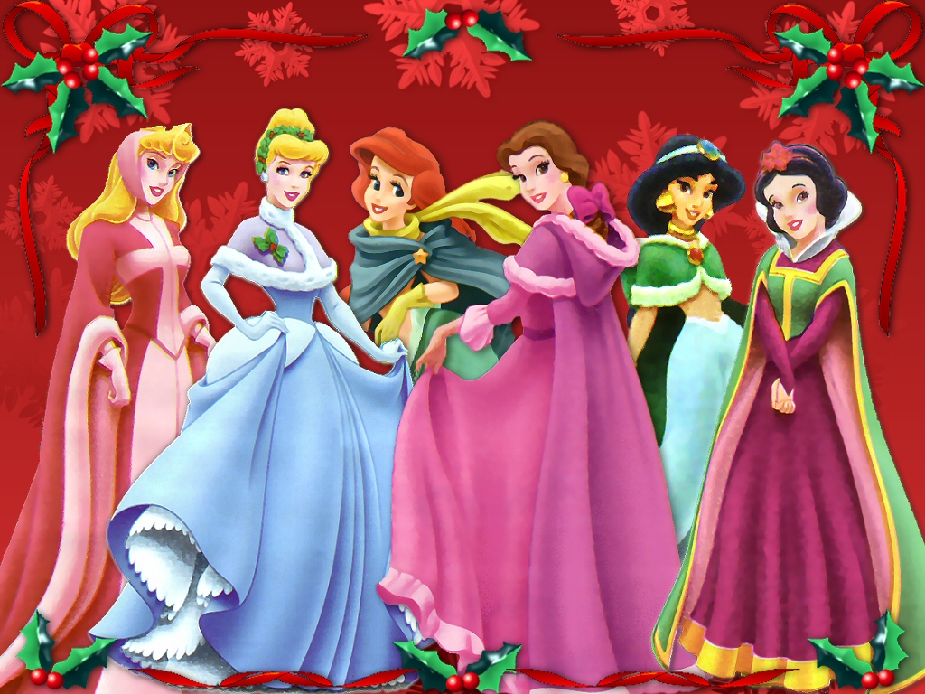 Fondos hd princesas de disney con vestidos navideños