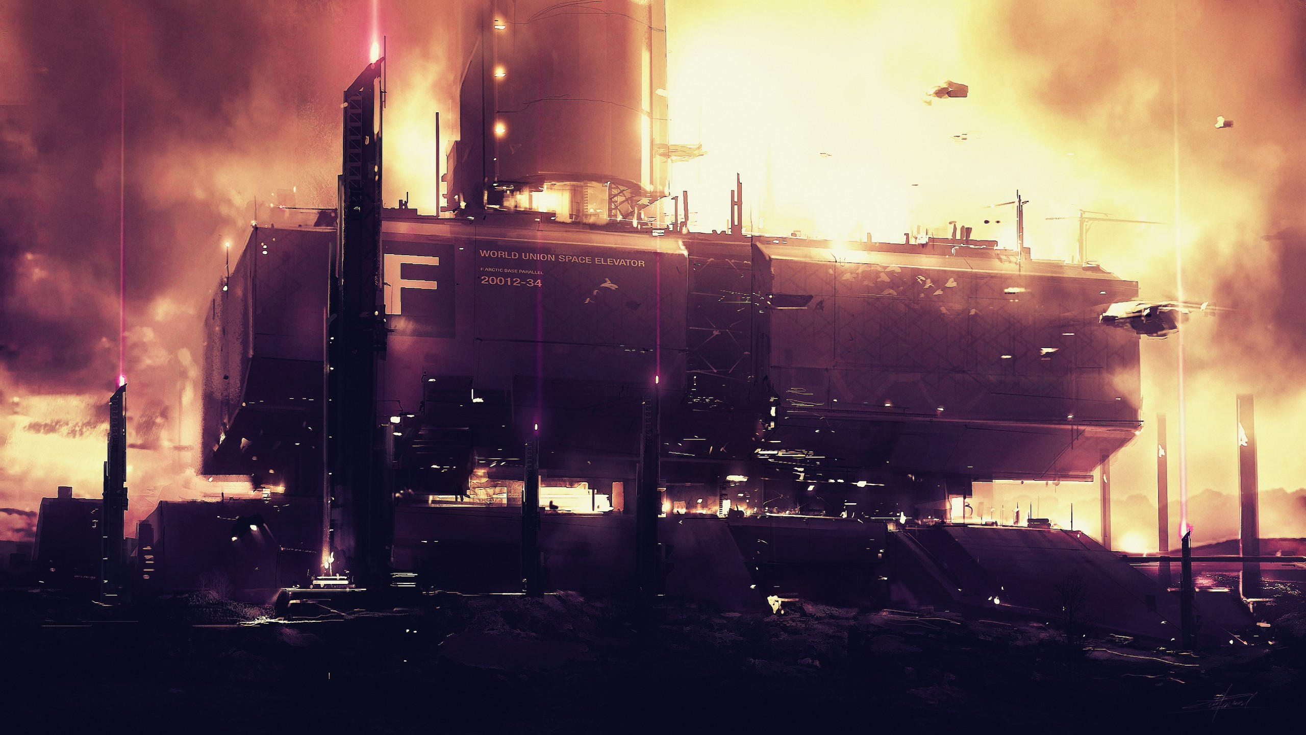 Futuristic 2560x1440 building sunset 4k