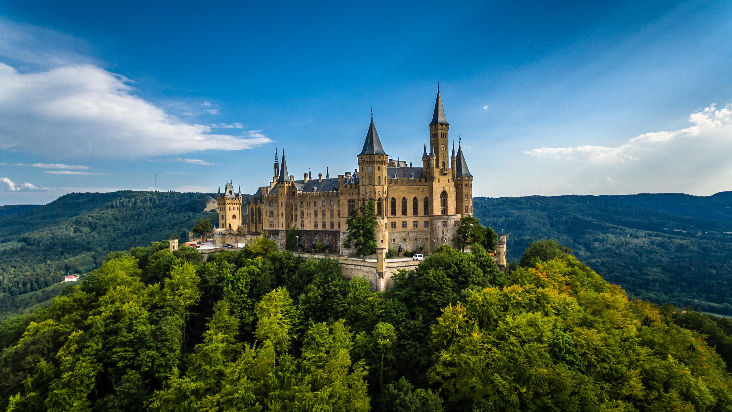 Hohenzollern castle 2560x1440 germany europe forest sky 4k