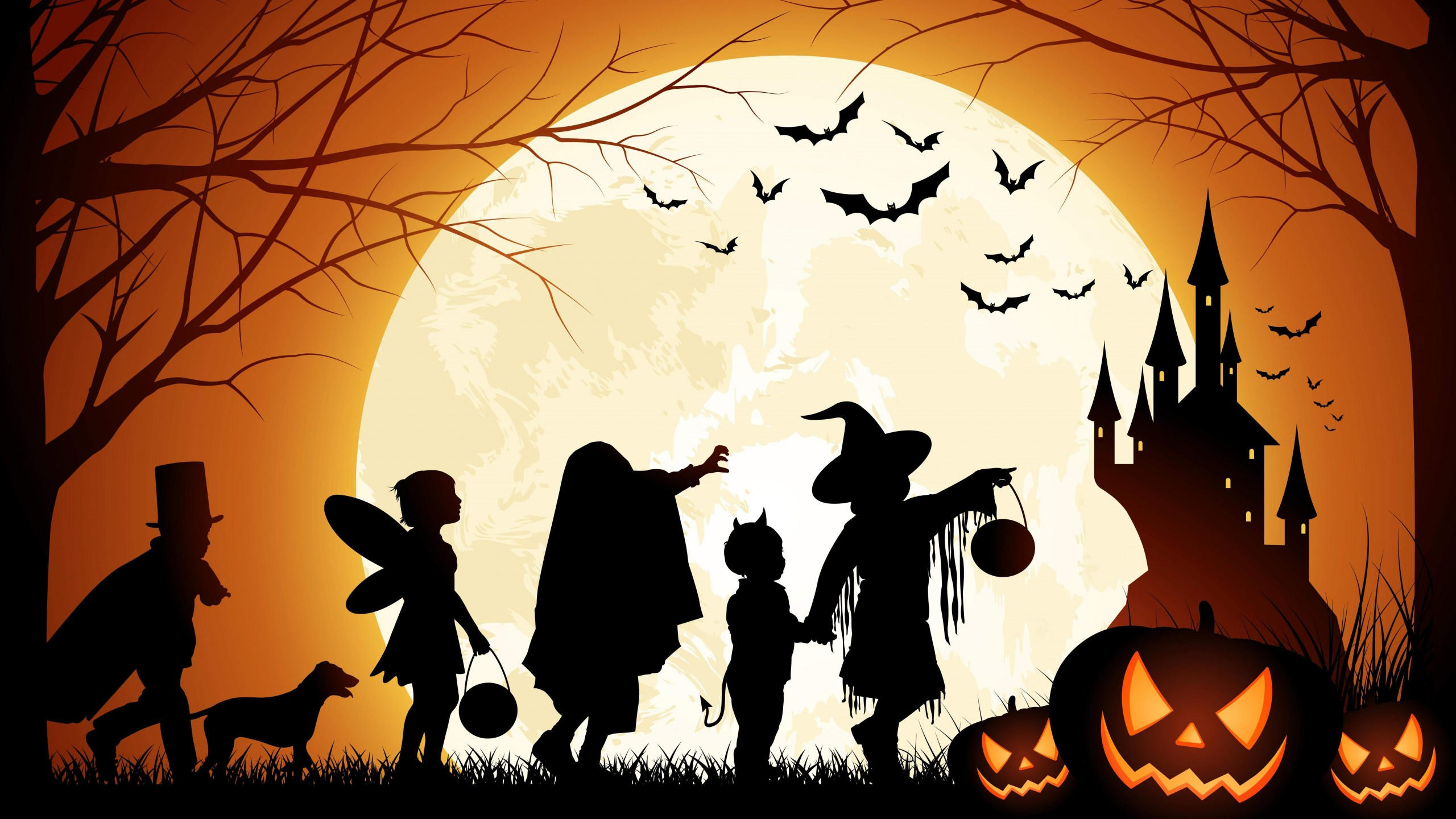 Holiday 2560x1440 halloween 31 october pumpkin host forest castle