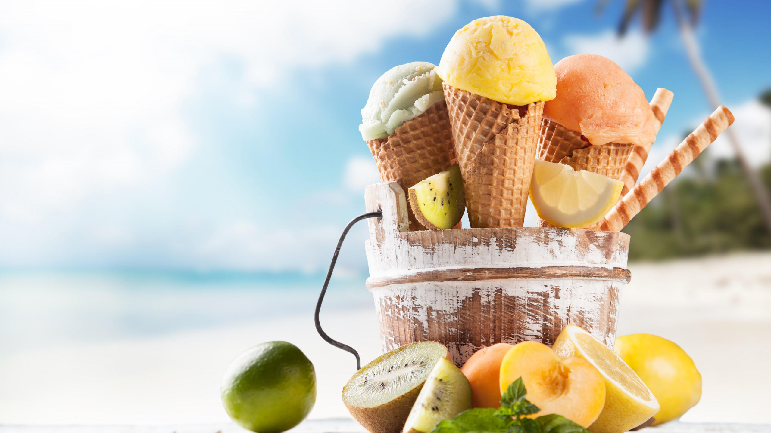 Ice cream 2560x1440 beach lemon apricot lime delicious 8k