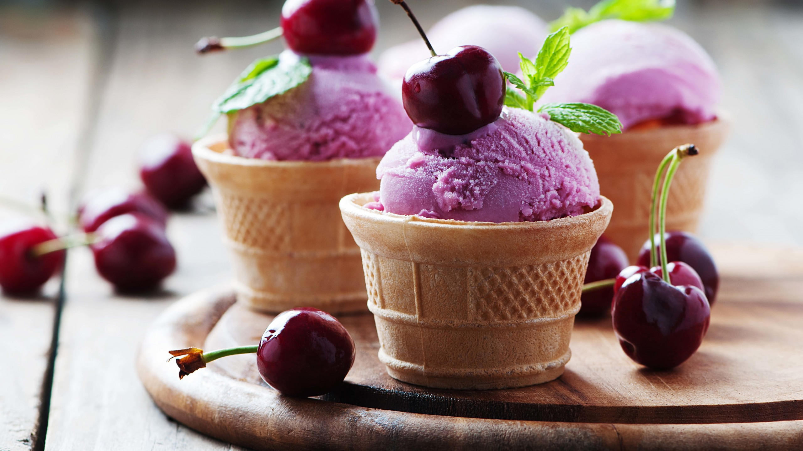 Ice cream 2560x1440 cherries delicious 4k