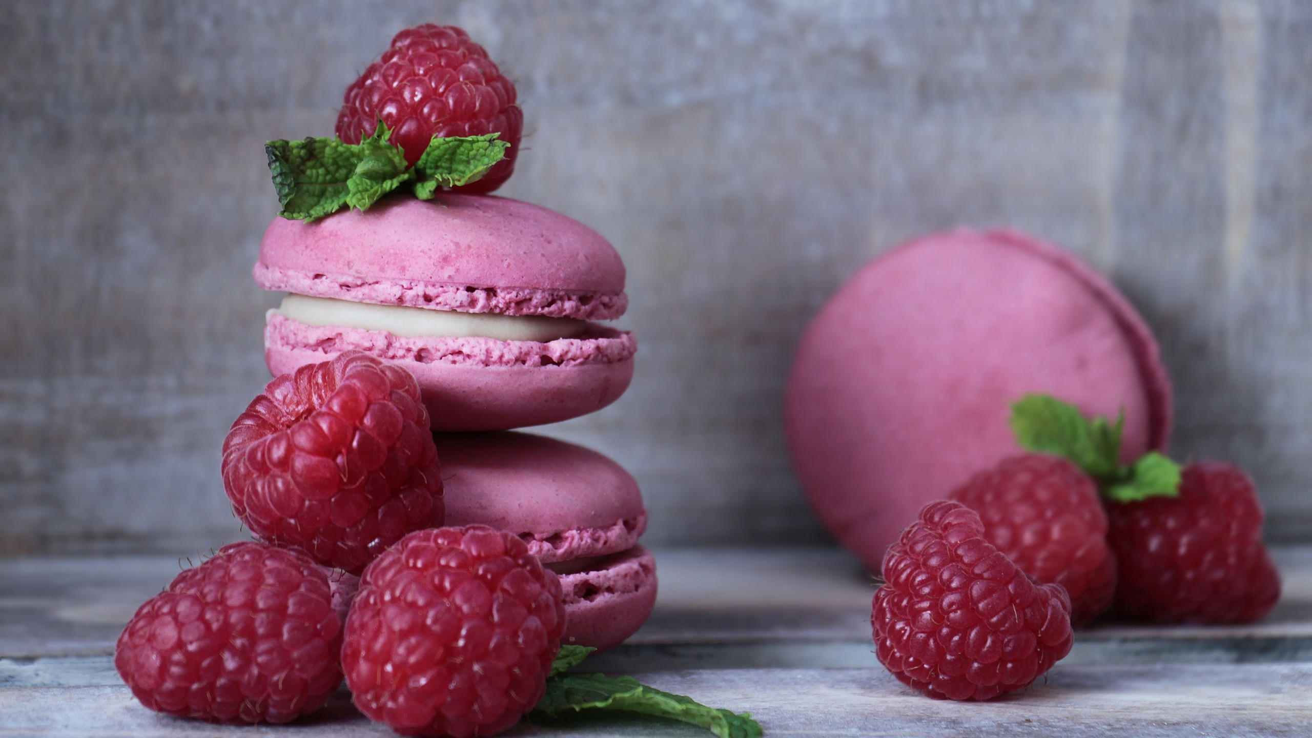 Macarons 2560x1440 raspberries mint delicious 5k
