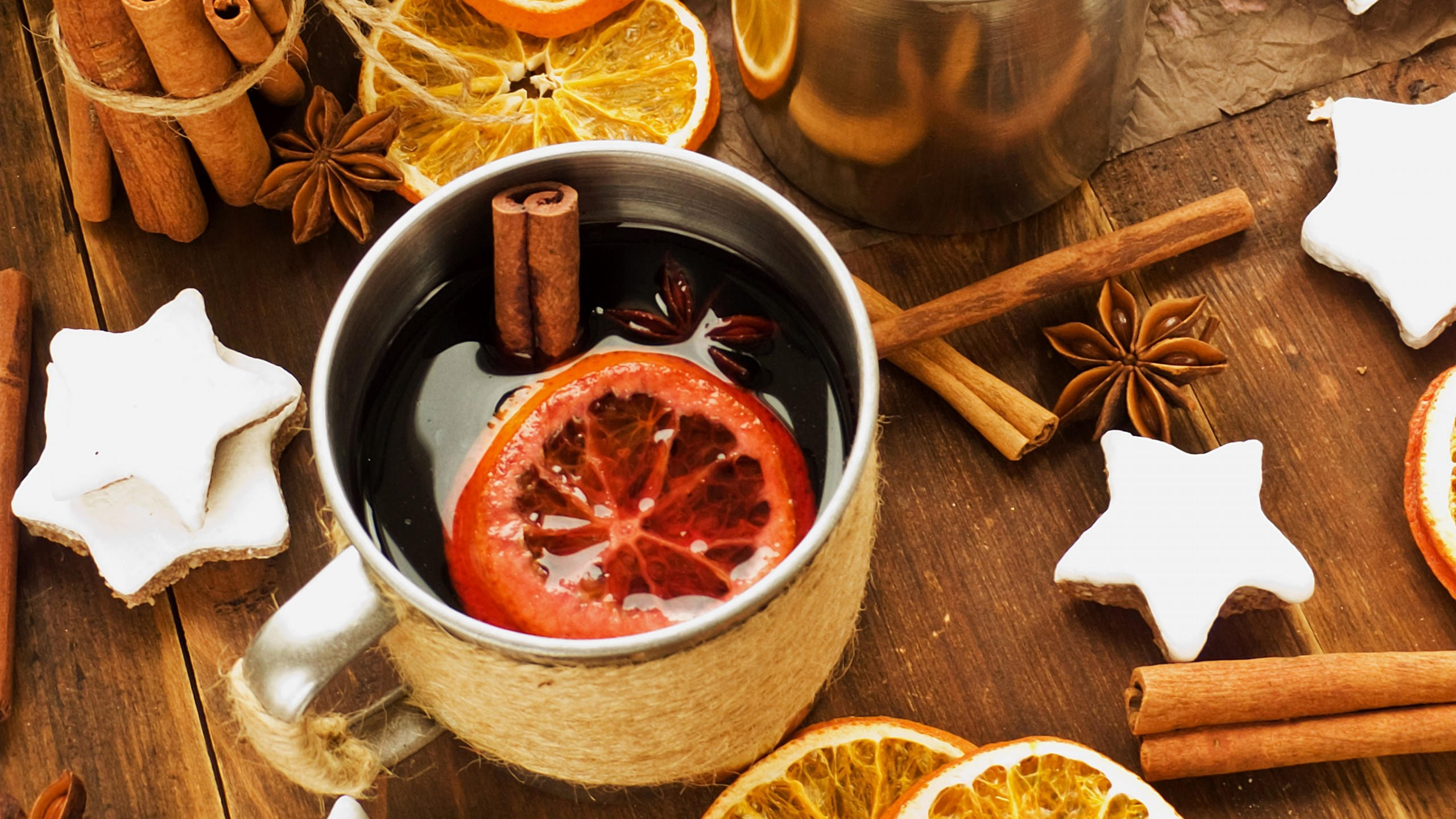 Mulled wine 2560x1440 orange cinnamon cookies 4k