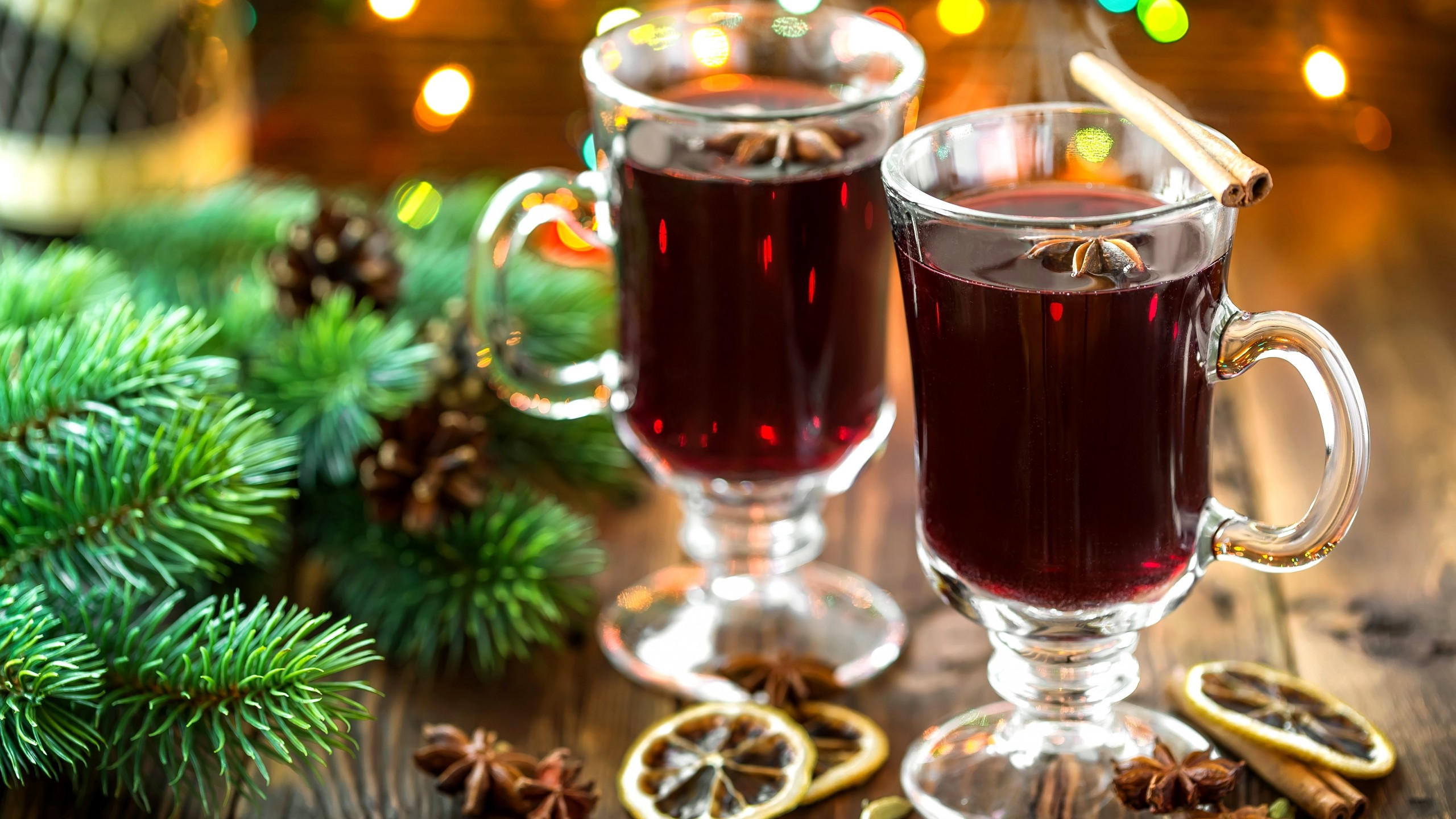 Mulled wine 2560x1440 orange cinnamon cookies fir tree 5k