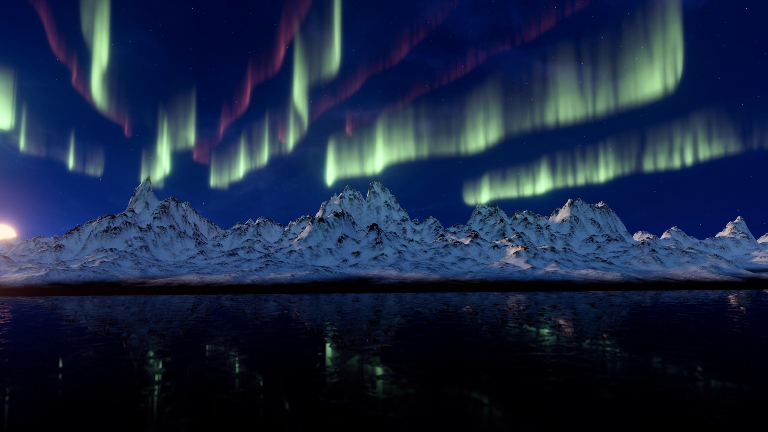 Northern lights 2560x1440 mountains 4k