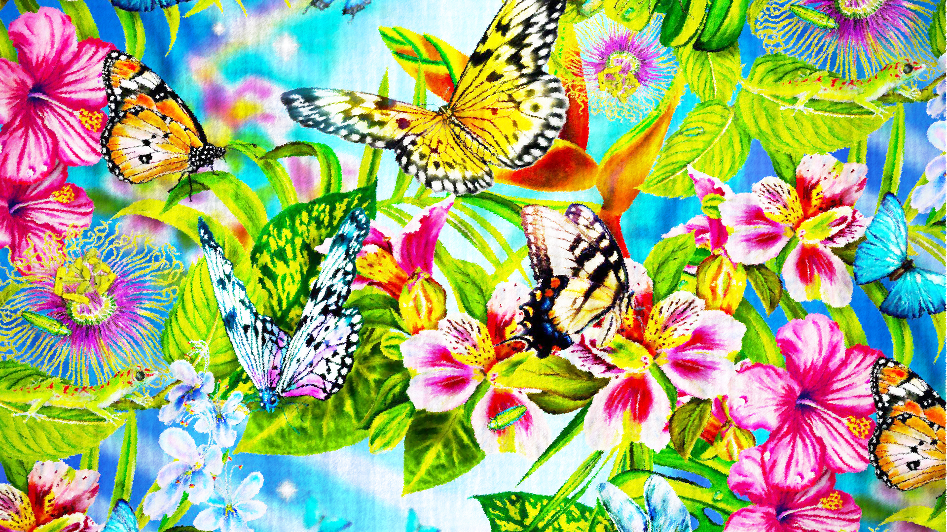 Pintura de flores y mariposas