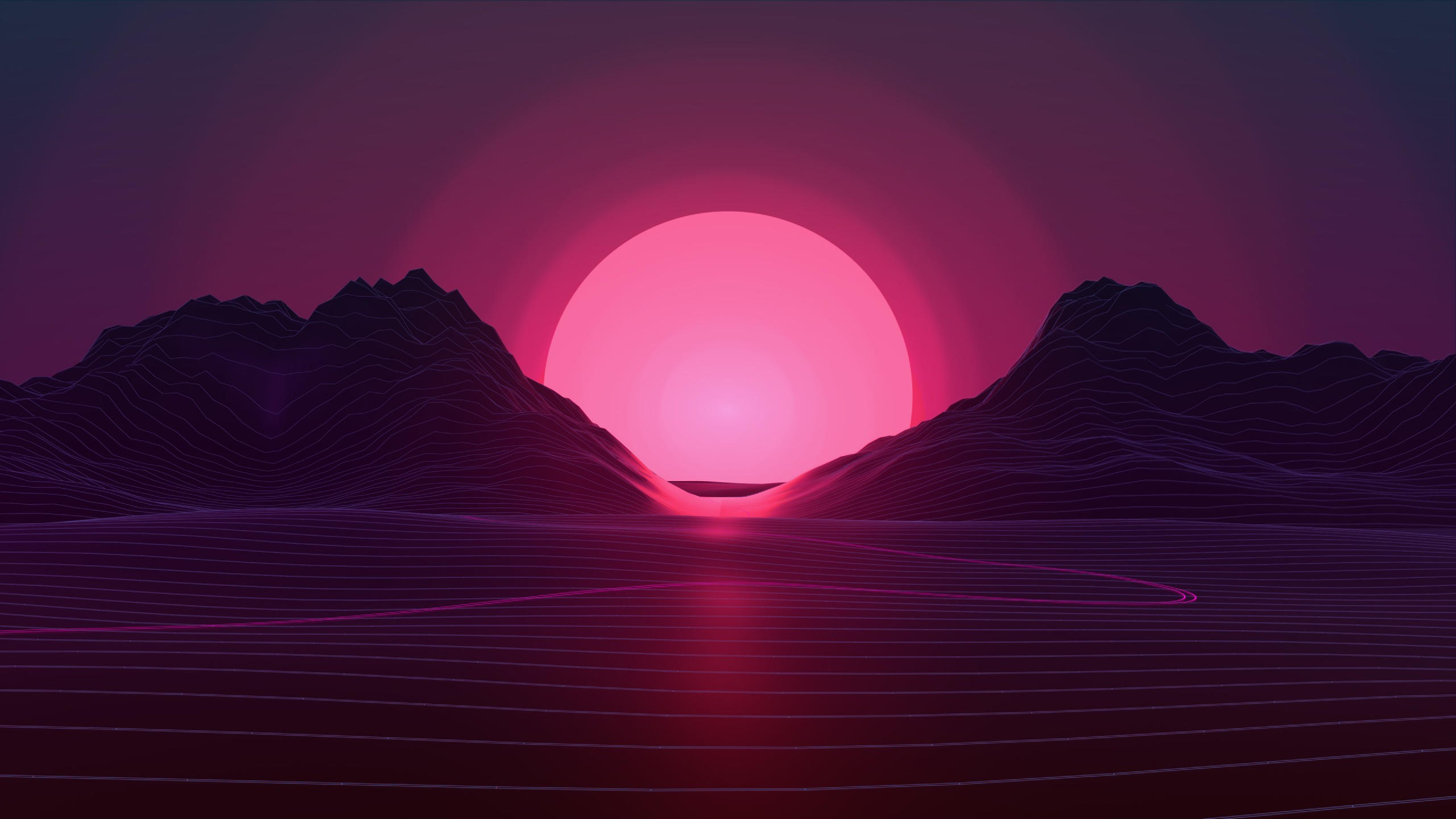 Retrowave 2560x1440 lines sunset 4k