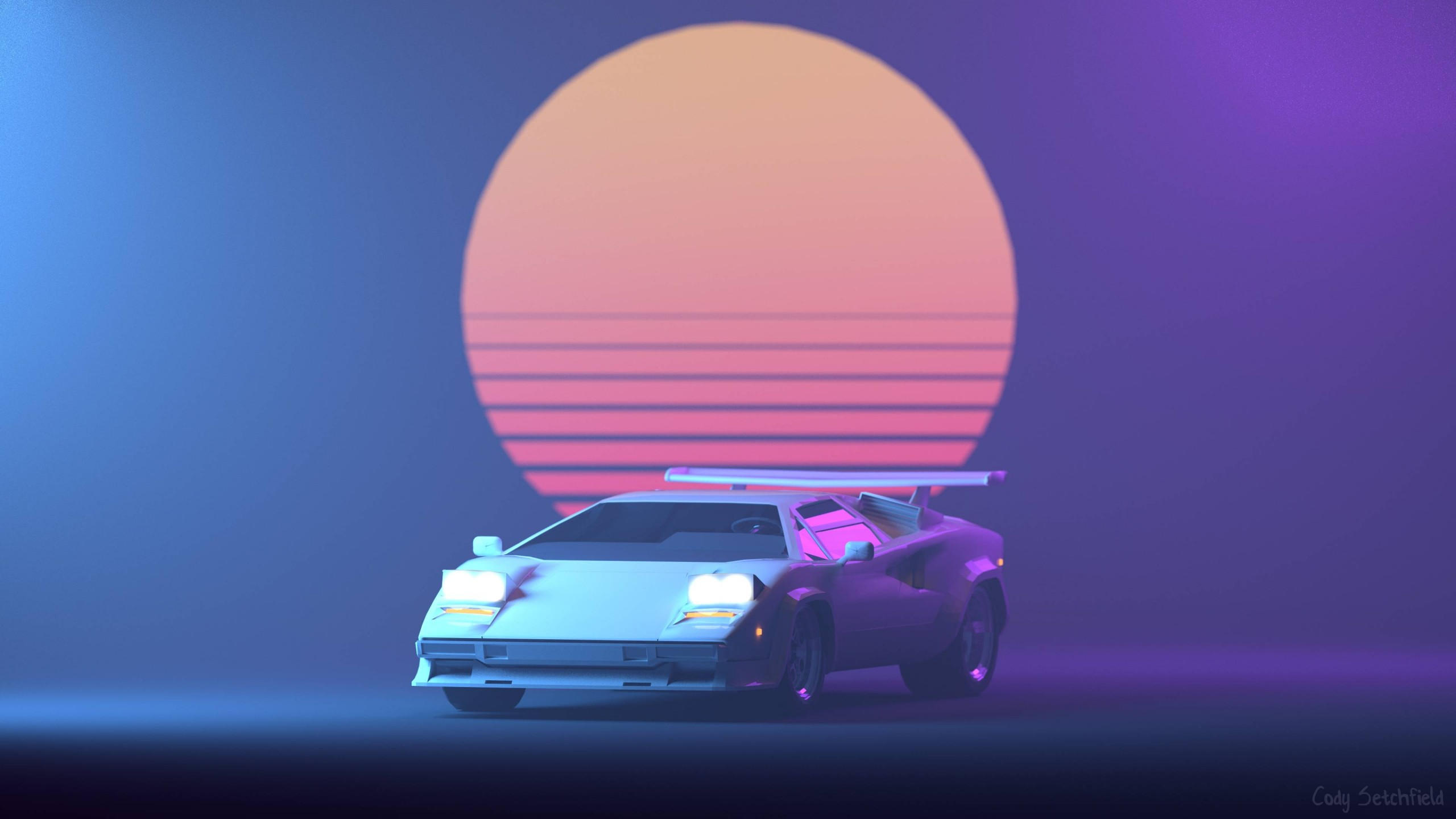 Retrowave 2560x1440 purple lamborghini countach 4k