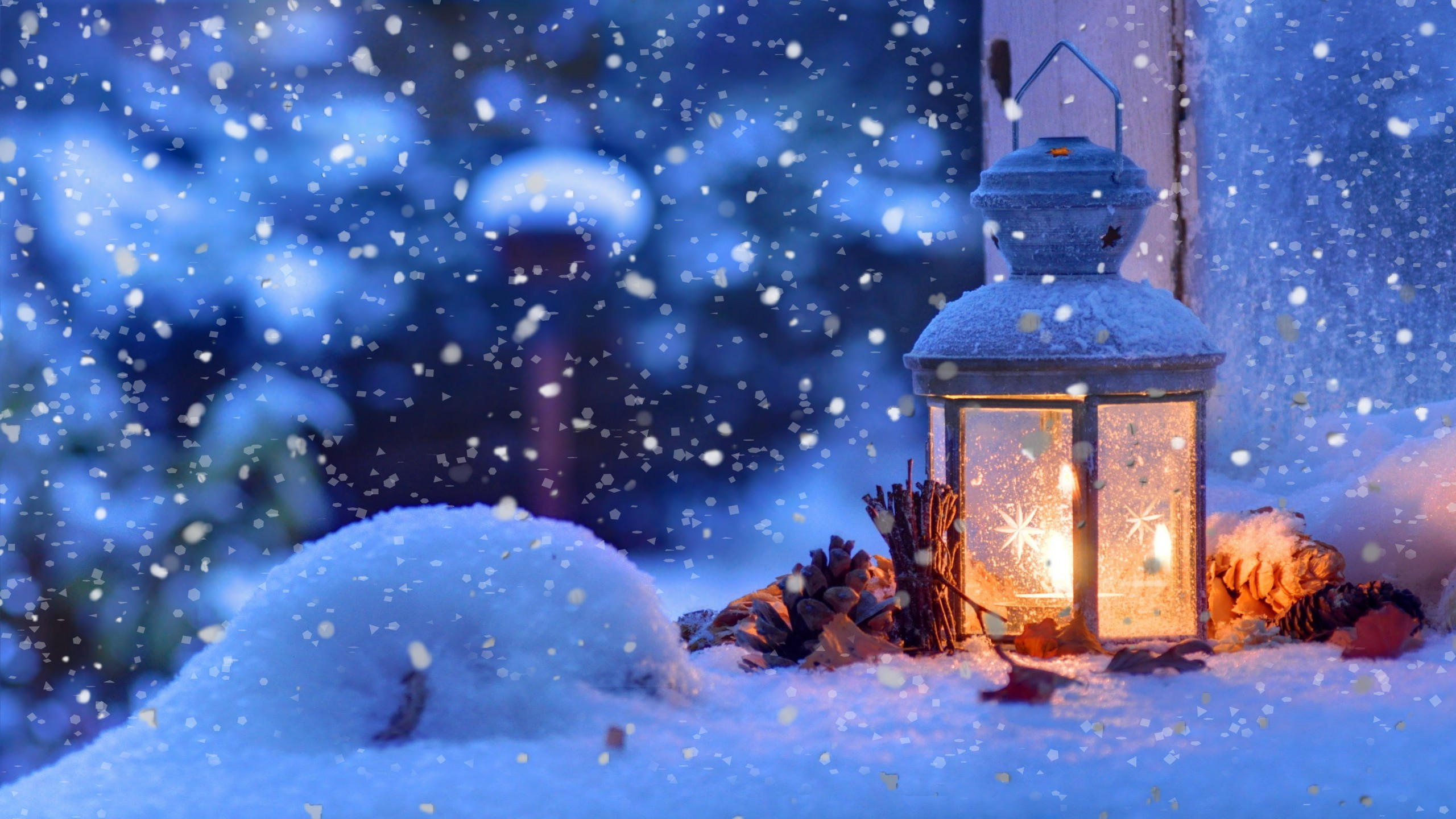 Snow 2560x1440 lamp winter 4k