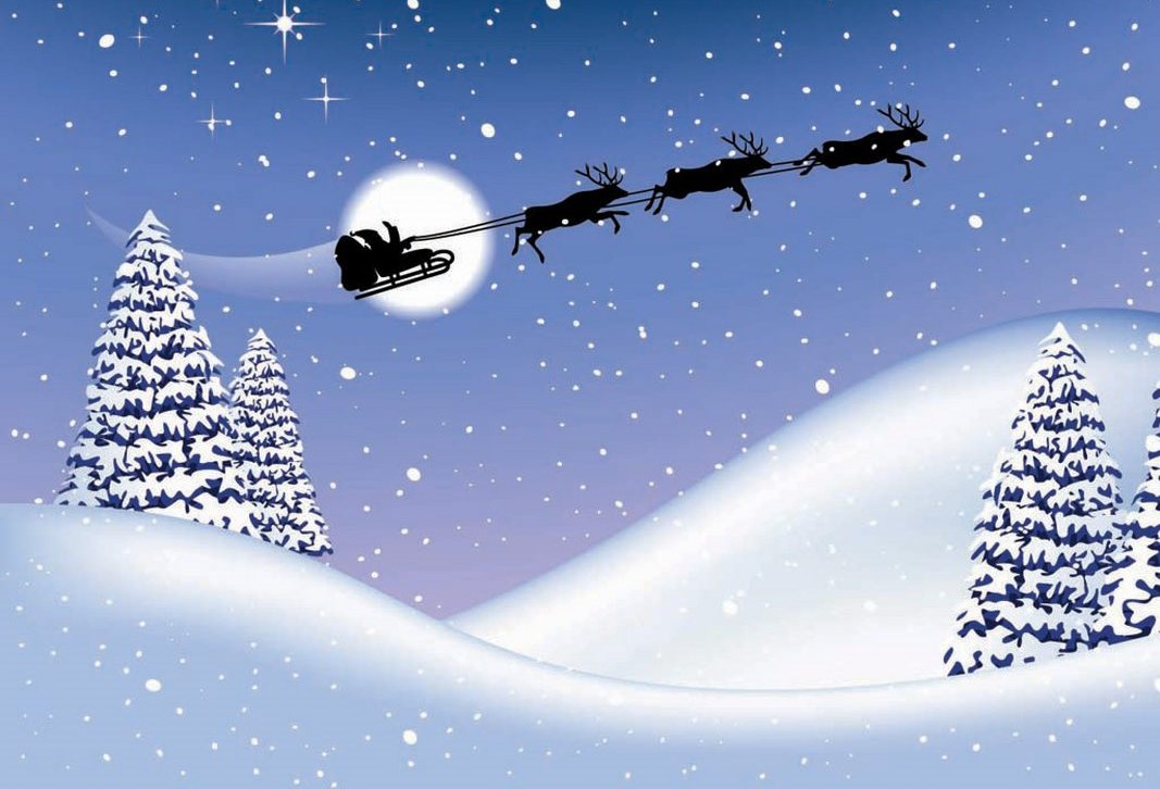 Fondos hd arbolitos con nieve y los renos volando