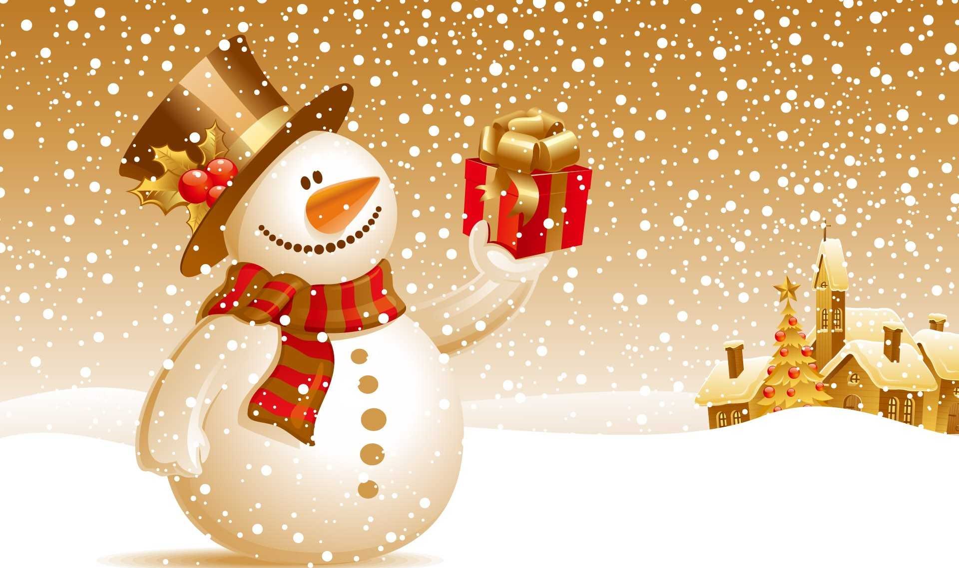 Fondos hd muñeco de nieve con regalo