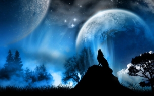 Fondo de pantalla lobo en luna llena