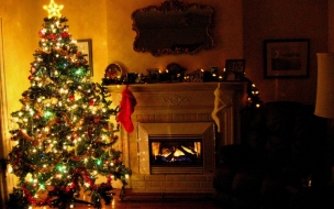 Fondos de Pantalla Arbol de Navidad con Chimenea