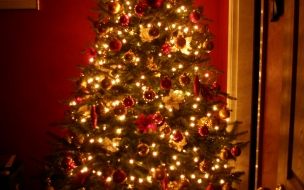 Fondos Hd arbolito navideÃ±o con flores rojas