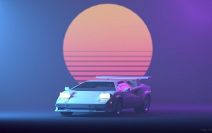 Retrowave 2560x1440 purple lamborghini countach 4k