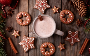 Christmas 2560x1440 new year cookies cocoa cinnamon 5k