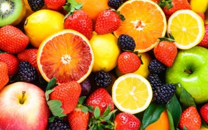 Fruit 2560x1440 apple orange strawberry lemon blackberry 5k