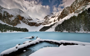 Mountains 2560x1440 lake winter snow 4k