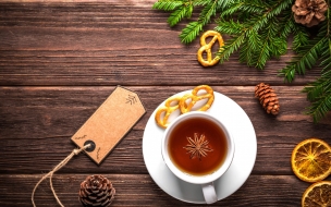 Christmas 2560x1440 new year table fir tree tea 5k