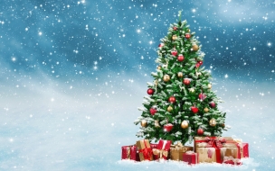 Christmas 2560x1440 new year gifts fir tree snow 5k