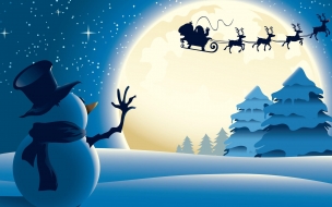 Christmas 2560x1440 new year santa deer snowman moon winter 4k