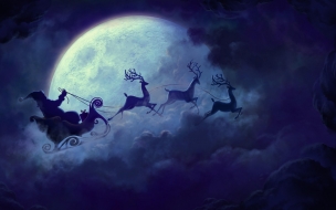 Deer 2560x1440 santa moon clouds christmas