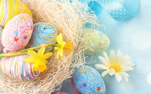 Easter 2560x1440 eggs flower 8k