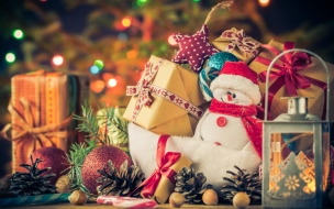 New year 2560x1440 christmas gifts snowman 4k