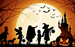 Holiday 2560x1440 halloween 31 october pumpkin host forest castle