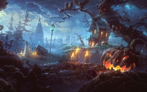 Holiday 2560x1440 halloween 31 october pumpkin host forest castle